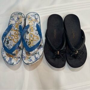 Vionic Black Bow Sandals Sam Edelman raised heel floral flip flops